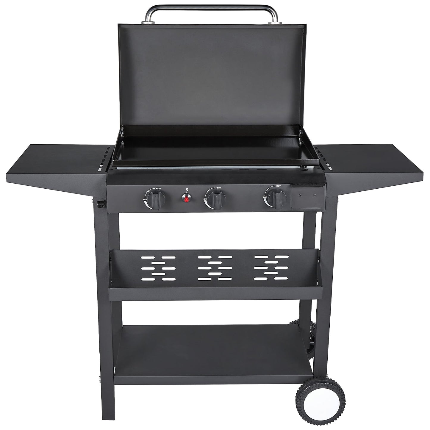 HONGGE 3-Burner Propane Gas Griddle Flat Top Grill with Side Shelf for Outdoor BBQ & Camping