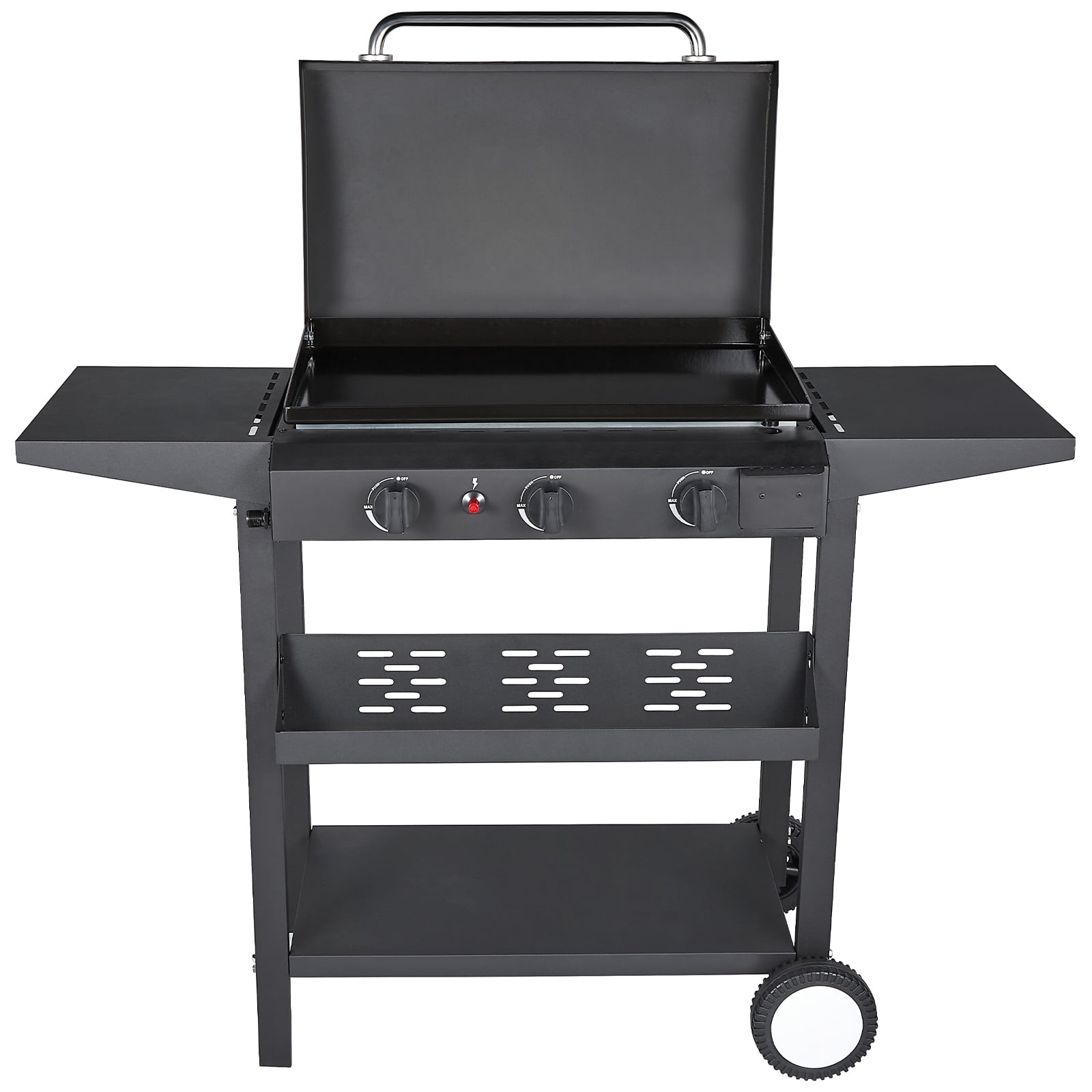HONGGE 3-Burner Propane Gas Griddle Flat Top Grill with Side Shelf for Outdoor BBQ & Camping