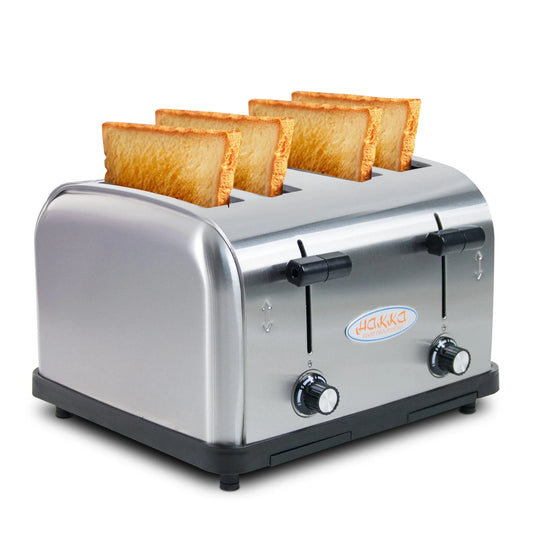 Hakka 4 Slices Toaster Oven Extra-Wide Slot Heating Adjustable Toaster, Silver Stainless Steel