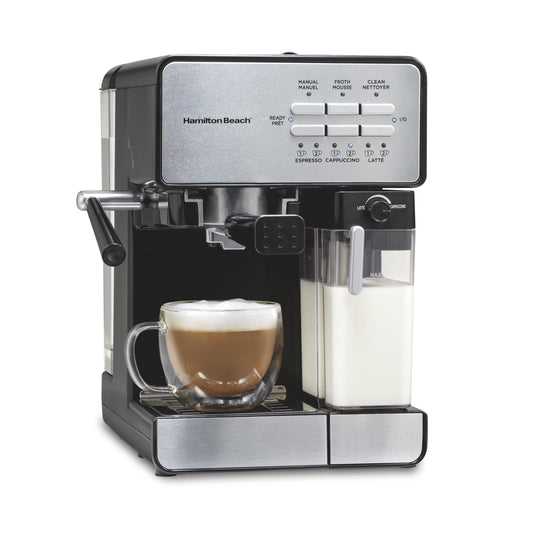 Hamilton Beach Slide & Lock Espresso Machine with Automatic Milk Reservoir, 15 Bar Pump, 40750