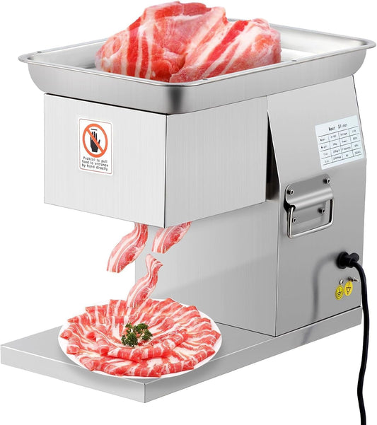 Hetoy 110V Commercial Meat Cutter Machine - 551LB/H Electric Cutting Machine, 800W Automatic Slicer with Removable 3mm Blade, Stainless Steel Food Slicer for Kitchen, Restaurant, and Supermarket Use