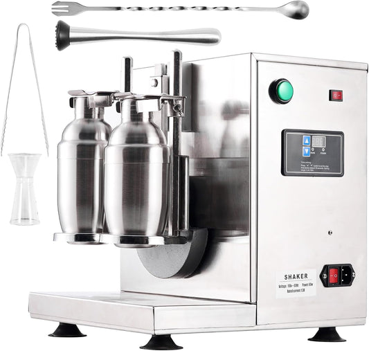 Hetoy Professional Electric Boba Tea Shaker Machine - Automatic Dual-Cup 750ml Stainless Steel Mixer with 0-180s Timer & 400 RPM Speed, Perfect for Milk Tea, Cocktails, and Juice Bars