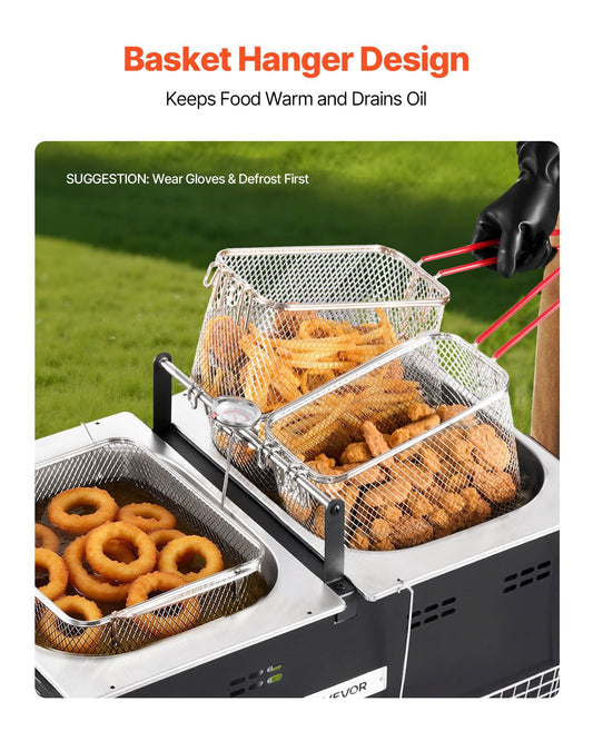 High-Capacity Outdoor Deep Fryer: Free Standing Commercial Cooker with Dual 16QT Propane Tanks
