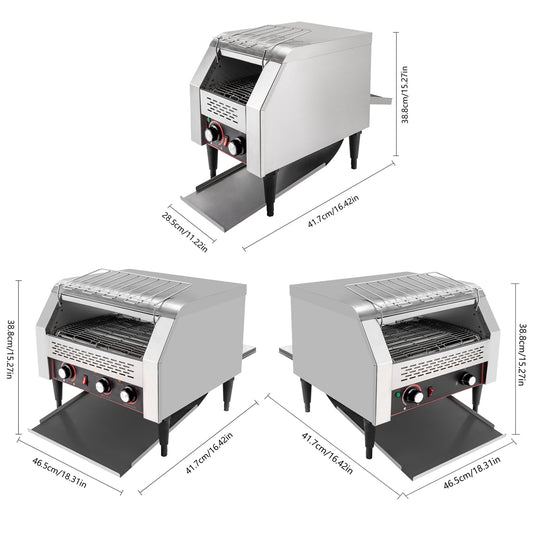 High-Power Commercial Conveyor Toaster for Cafes and Buffets, Adjustable Speed, Easy-to-Clean with 3 Baking Modes, Stainless Steel Finish
