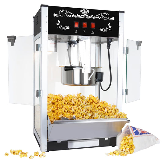HiiKaa Commercial Popcorn Machine,16 Oz Kettle,1440 W,Movie Theater Popcorn Machine,Black Tabletop Pop Corn Machine with 3-Switch Control & Steel Frame Tempered Glass Doors