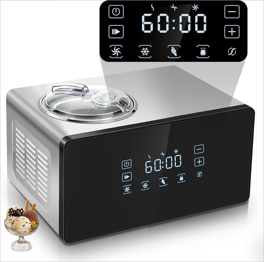 Homtone 2 Flavor Ice Cream Maker,Automatic Compressor Ice Cream Maker Machine with 2 Bowls,2.6QT (2 x 1.3qt) No Pre Freezing, Electric Gelato Maker & Sorbet Maker, 3 Modes, Keep Cool Function