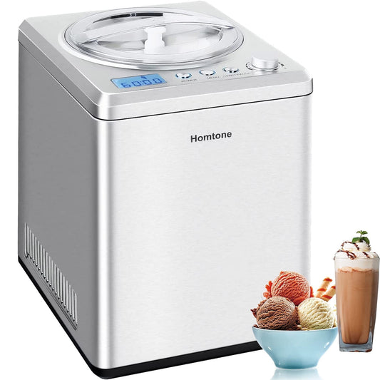 Homtone Ice Cream Maker, 2.64 Quart, Compressor, Makes Ice Cream, Gelato, Sorbet