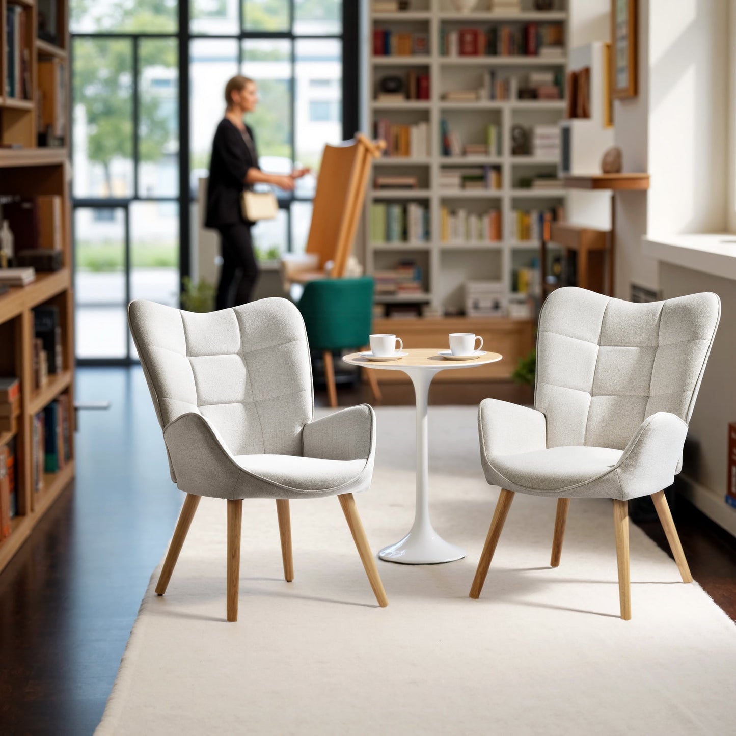 Homy Casa Accent Chair Set of 2 with Armrests, High Back Lounge Chair for Living Room, Bedroom, Vanity