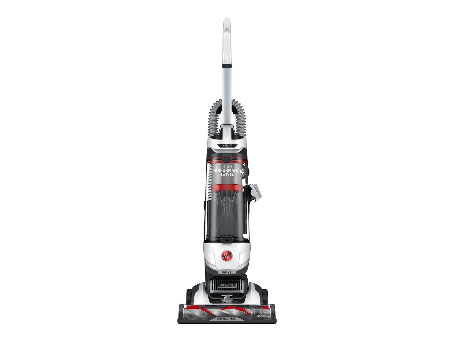 Hoover Bagless Upright Vacuum, High Performance, Pet Friendly, Swivel Design, with Dusting Brush, Extension Wand, HEPA Filter, Crevice & Upholstery Tool, 110 V Red/Grey
