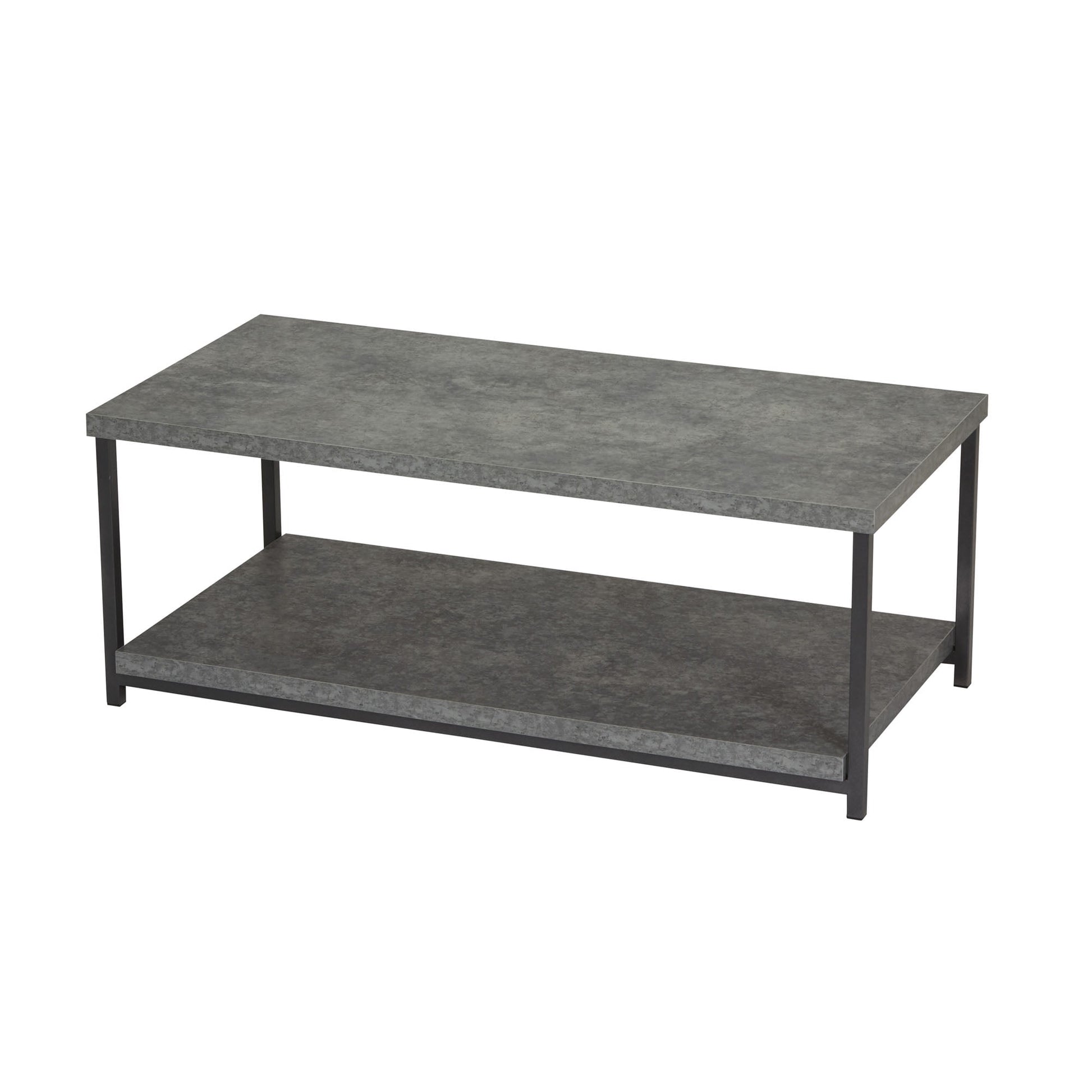Household Essentials Jamestown Rectangular Coffee Table with Storage Shelf Rustic Slate Concrete and Black Metal