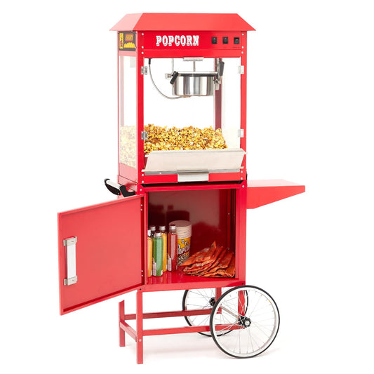 Huloretions Commercial Popcorn Maker Machine,Popcorn Poppers with Cart and 8 Oz Kettle,Vintage Movie Theater Commercial Popcorn Machine with Interior Light