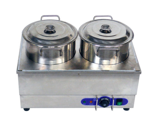 INTBUYING Food Warmer 2-Pan Round Buffet Food Soup Warmer Countertop Steam Table Stainless Steel