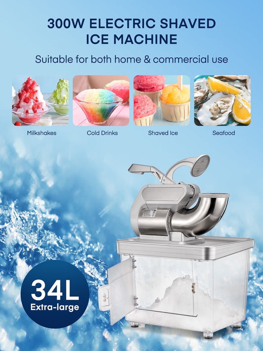 Ice Crusher 660LBS/H, 300W Electric Snow Cone Machine with Dual Blades, FOHERE Stainless Steel Shaved Ice Machine