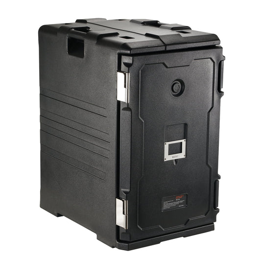 Insulated Food Pan Carrier 109 Qt Hot Box for Catering, LLDPE Food Box Carrier with Double Buckles, Front Loading Food Warmer with Handles, End Loader with Wheels for Restaurant, Canteen, etc.