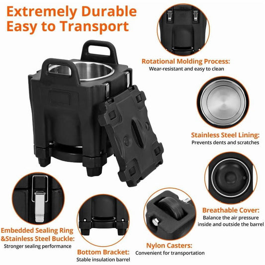 Insulated Food Pan Carrier with Top Load, Spoon, Wheel & Lock, 20L Capacity, Stainless Steel Liner, Portable for Catering, Family Gatherings, Canteens, Restaurants, Available in Multiple Colors