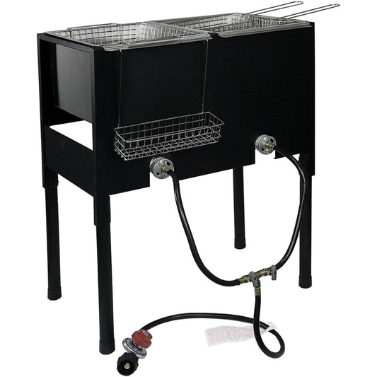 JGSP High-Pressure Triple Basket Deep Fryer Dual Burner Propane Burner Fish Cooker Fry Basket Fryer