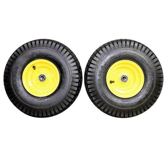 Jiowenm Set of 2-15x6.00-6 Tires & Wheels Assembly for Lawn & Garden Mowers, 4 Ply Turf Tires with .75" Precision Bearings, Yellow