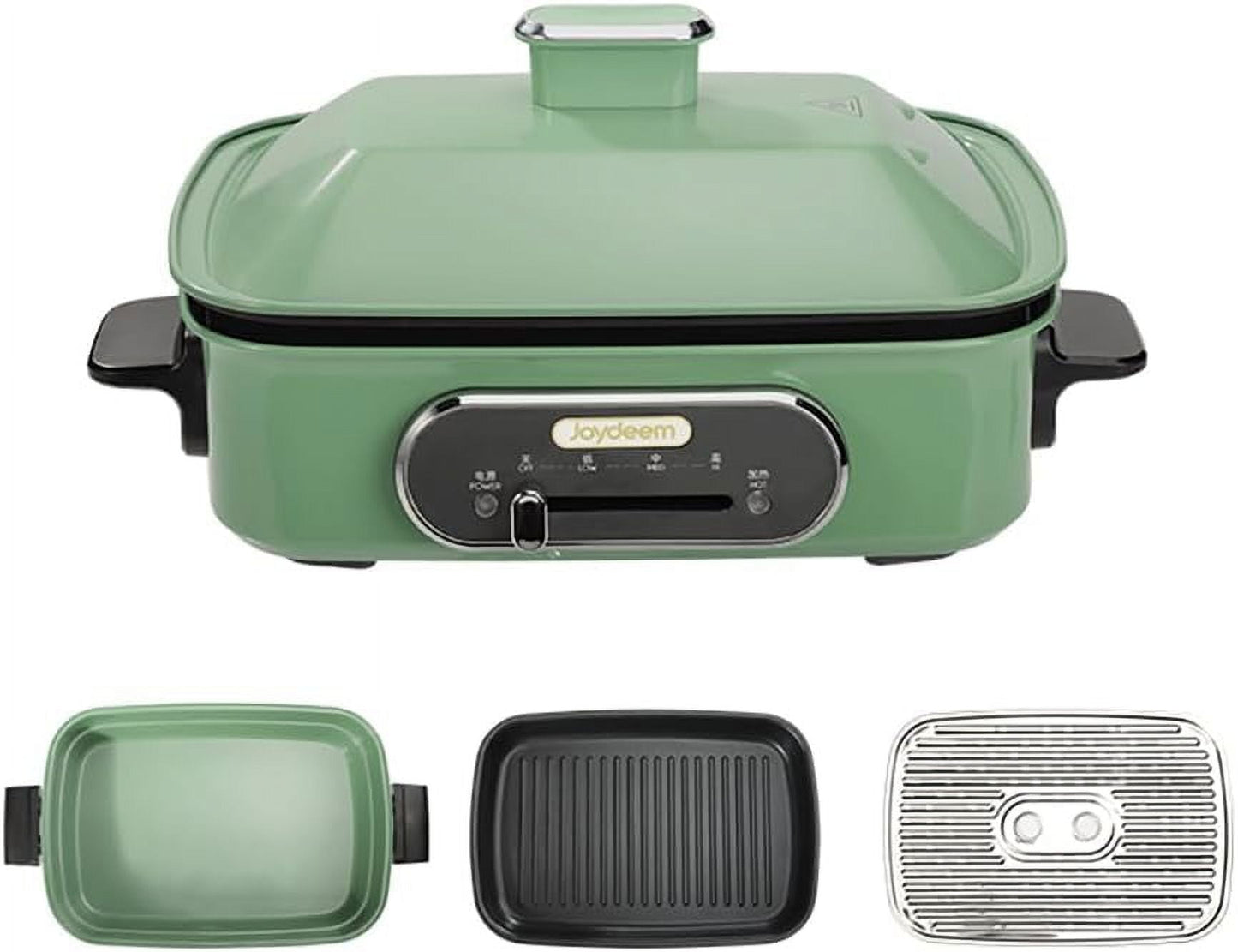Joydeem 3-in-1 Electric Hot Pot, Multi-use Shabu Shabu Pot with Grill Pan & Steamer, Non-stick Ceramic Oil Coating, 4.5L, JD-HG9088G, Green
