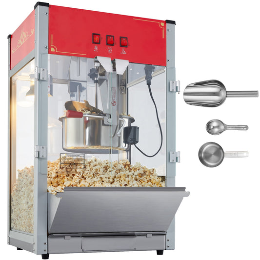 KFFKFF 12 Oz Commercial Popcorn Machines Countertop Popcorn Maker Red Popcorn Popper Machine 12 Oz 1440W 80 Cups