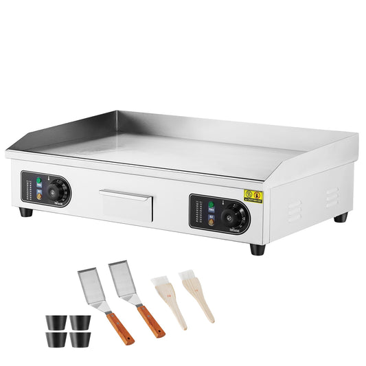 KFFKFF 2800W 29" Commercial Electric Griddle with Temperature Control from 122℉ to 572℉, Commercial Flat Top Grill Includes 2 Shovels and 2 Brushes, Ideal for Both Home and Restaurant