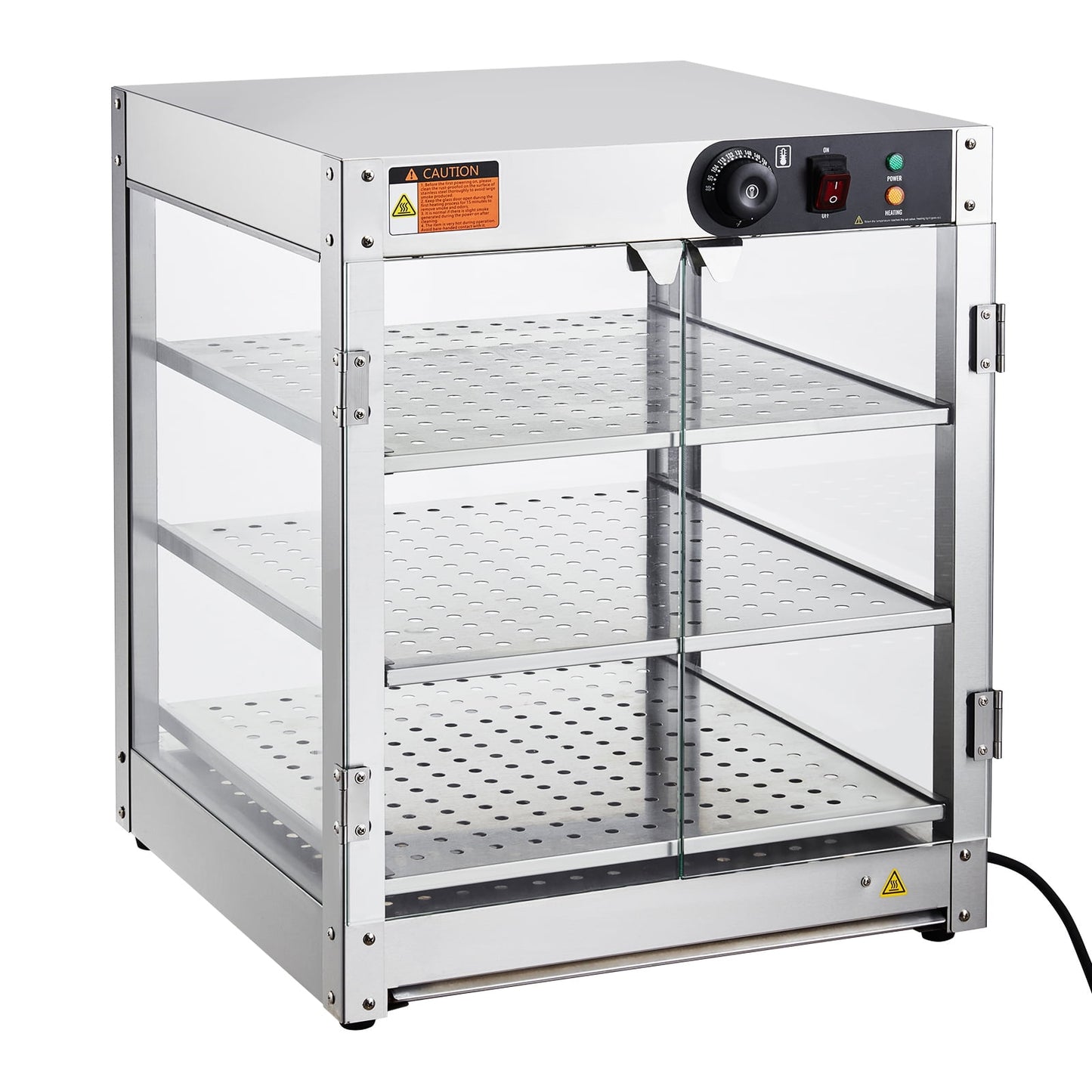 KFFKFF 3-Level Food Heating Showcase, 800W with Illumination for Improved Presentation, Adjustable Heat from 86℉ to 185℉, Spacious 90L Interior for Various Foods