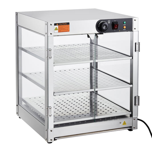 KFFKFF 3-Level Food Heating Showcase, 800W with Illumination for Improved Presentation, Adjustable Heat from 86℉ to 185℉, Spacious 90L Interior for Various Foods