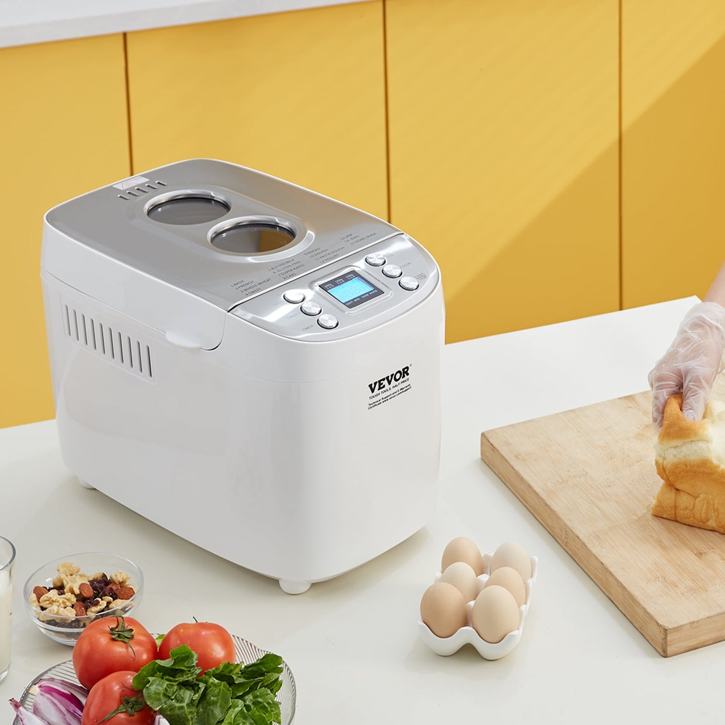 KFFKFF 3LB 15 in 1 Bread Maker Automatic Compact Dough Maker Non Stick White
