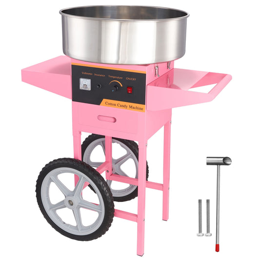 KFFKFF Commercial Marshmallow Machine with Trolley Marshmallow Machine 1000W, Pink