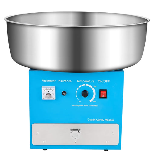 KFFKFF Electric Cotton Candy Machine, 1000W Commercial Floss Maker with 20.5-Inch Stainless Steel Bowl, Sugar Scoop, and Storage Drawer, Ideal for Home Use, Kids' Parties, and Family Gatherings, Blue