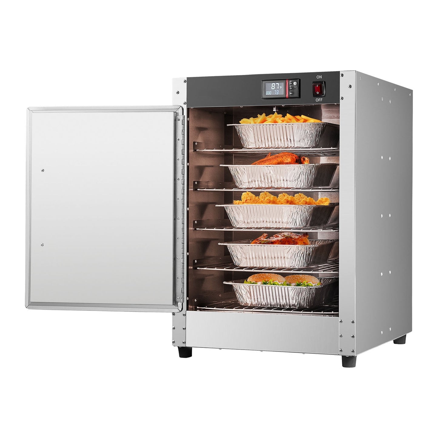 KFFKFF Food Heating Unit, 5-Level Snack Heater with Moisture Tray, 5 Containers, Solo-Door and Modifiable Racks, Stainless Steel Food Heating Cupboard, Perfect for Keeping Pizza, Chicken, Eatery