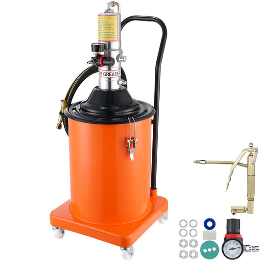 KFFKFF Lubrication Pump, 5 Gallon 20L, Pneumatic Grease Pump Accompanied by 13 ft Pressure Hose and Grease Gun, Mobile Grease Bucket Pump with Wheels, Convenient Grease Pump with 50:1 Pressure Ratio