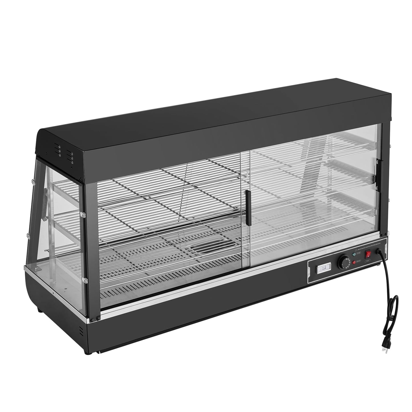 KFFKFF Triple-Layer Commercial Food Heating Showcase, 1500W Illuminated Food Heating Display with Flexible Shelf and Temperature Indicator, 86℉~185℉ Steam Warming, 180L Capacity
