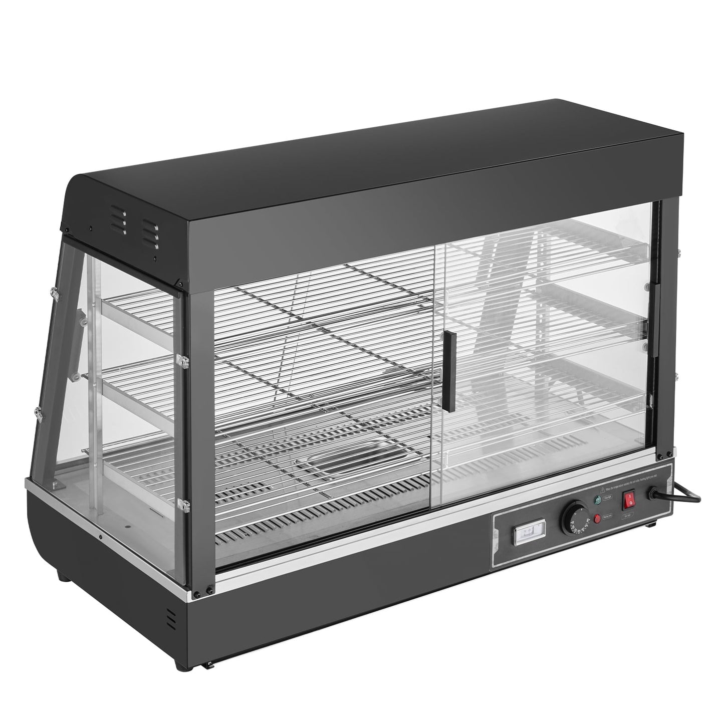 KFFKFF Triple-Layer Commercial Food Heating Showcase, 1500W Illuminated Food Warming Display, Shelf and Temperature Adjustability, 86℉~185℉ Steam Heated, 130L Capacity