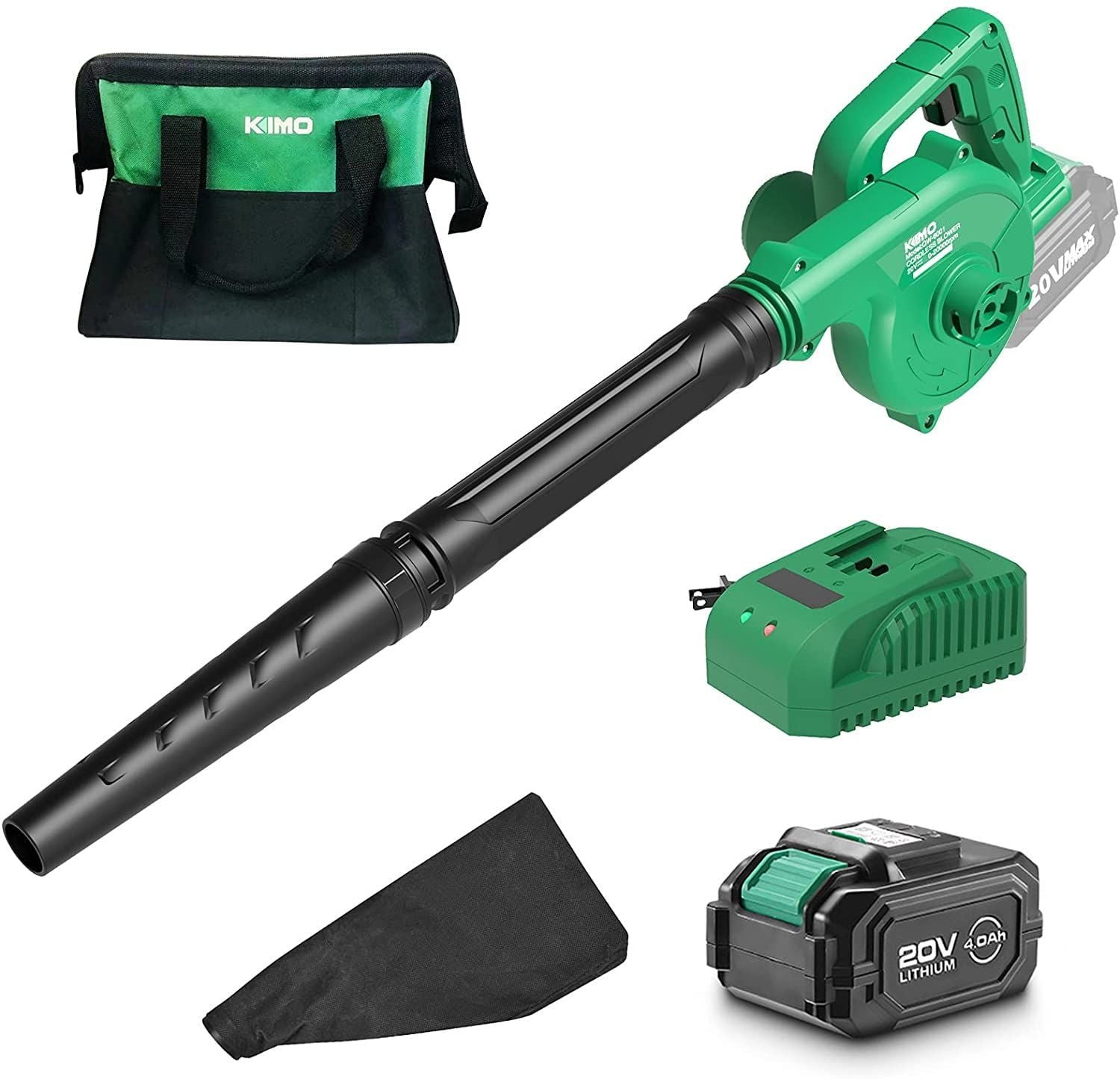 KIMO Cordless Leaf Vacuum Cordless - Batteries for Cordless Leaf Blowers, 20V 4.0 Ah Battery Power, Electric Leaf Blower Vacuuming