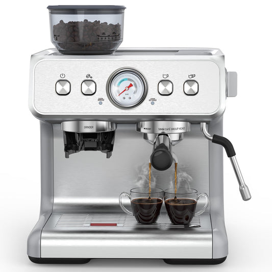 KNDKO Espresso Machine with Grinder & Milk Frother Steam Wand, 20 Bar Automatic Coffee Maker for Espresso/Cappuccino/Latte/Mocha