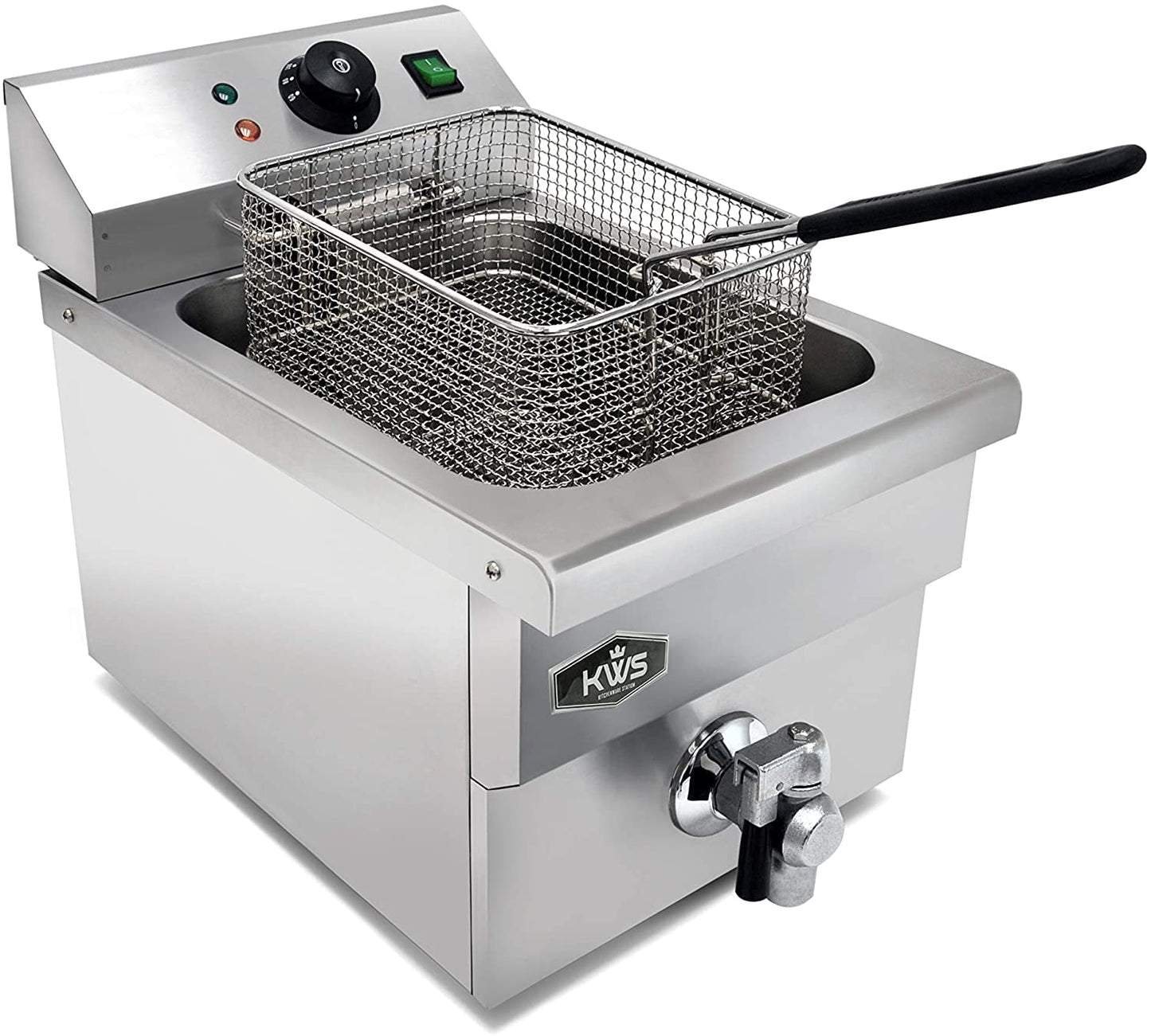 KWS DY-11 Commercial 1750W Electric Deep Fryer 11.4L Stainless Steel with Faucet Drain Valve System for Commercial and Home User