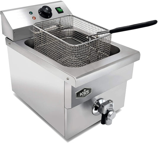 KWS DY-11 Commercial 1750W Electric Deep Fryer 11.4L Stainless Steel with Faucet Drain Valve System for Commercial and Home User