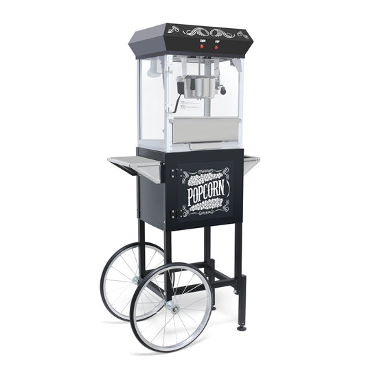 Kaitu Popcorn Machine with Cart, 8oz Popper with Stainless Steel Kettle, Heated Deck, Kernel Drawer, Vintage Style, Black