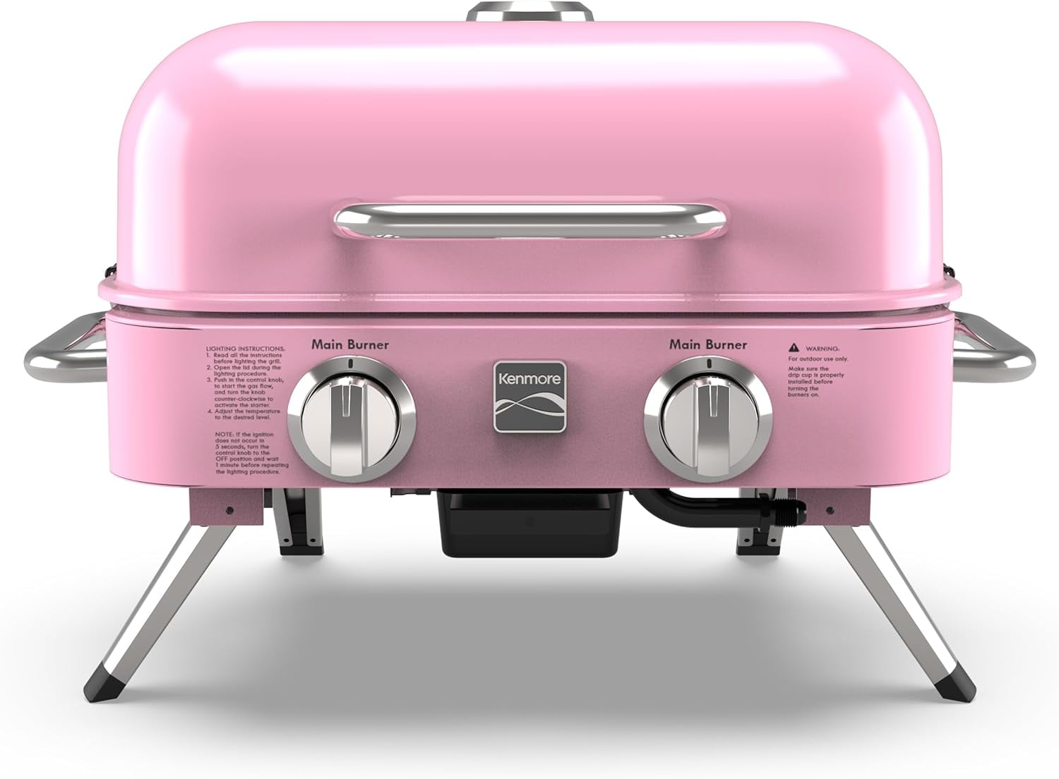Kenmore 2-Burner Portable Tabletop Retro Gas Grill, Pink