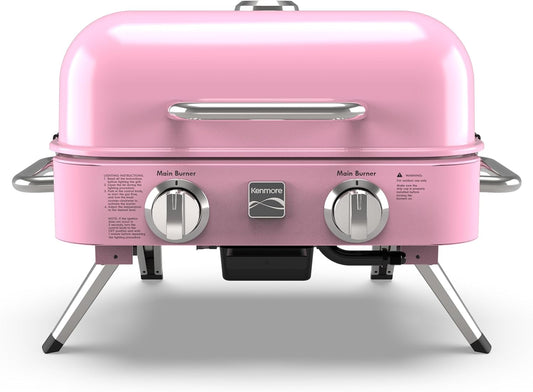Kenmore 2-Burner Portable Tabletop Retro Gas Grill, Pink