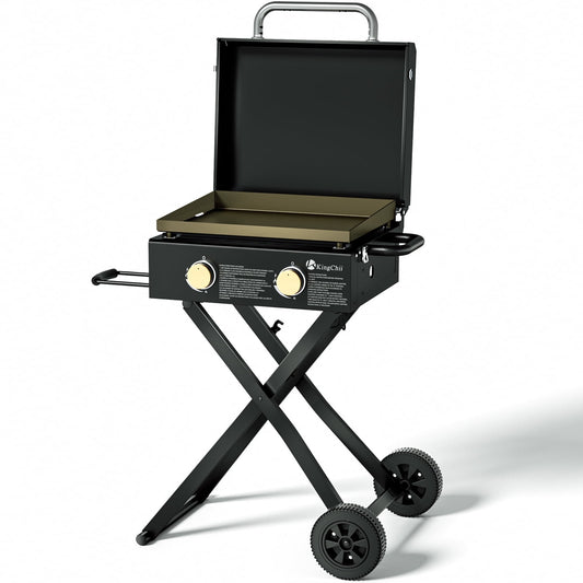 KingChii 2-Burner 19" Propane Griddle with Flex-fold Legs for Camping, Tailgating, BBQ, Parties, Backyard & Patio