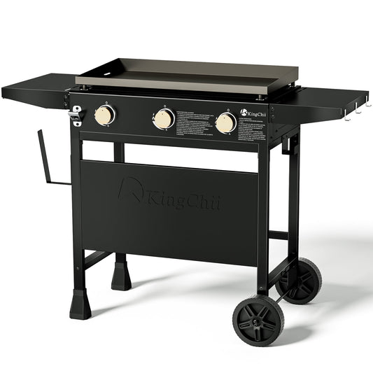 KingChii 3-Burner 28" Propane Griddles Outdoor Flat Top Gas Grill Griddle for Camping, Tailgating, BBQ, Parties, Backyard & Patio