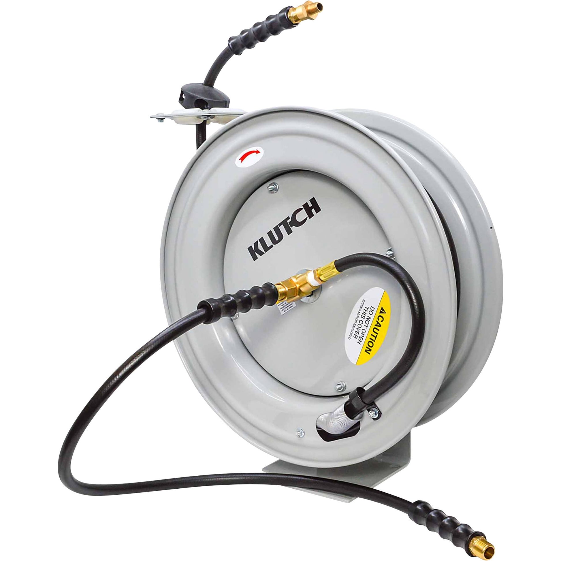 Klutch Auto-Rewind Air Hose Reel with 1/2in. x 50ft. Rubber Hose, 300 PSI