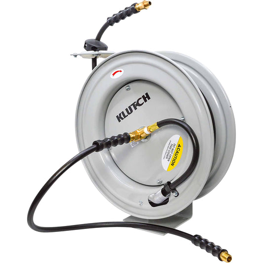 Klutch Auto-Rewind Air Hose Reel with 1/2in. x 50ft. Rubber Hose, 300 PSI