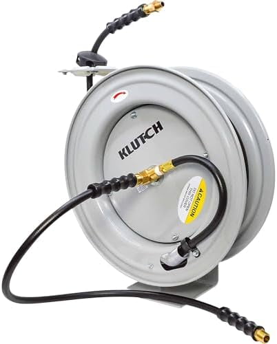 Klutch Auto Rewind Air Hose Reel - with 3/8in. x 50ft. Rubber Hose, 300 PSI