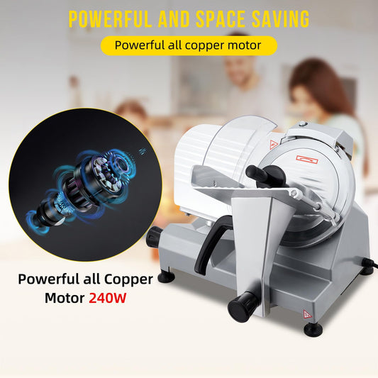 Kojooin Effortlessly Cut Perfect Slices - 10-inch Blade, Powerful 240W Motor, Durable Chromium-plated Steel, Semi-Auto Operation, Suitable for Home and Commercial