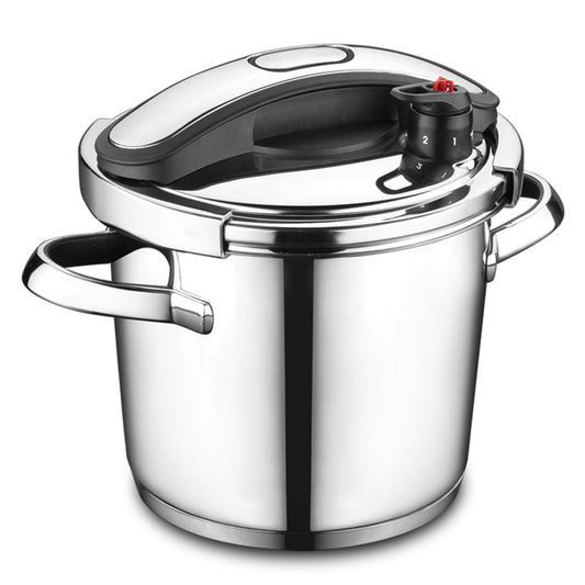 Korkmaz Vertex Black Mirrored Stainless Steel Solar Base System Pressure Cooker with Metal Handles, Safe Cooking, One-Touch, 6.34 qt