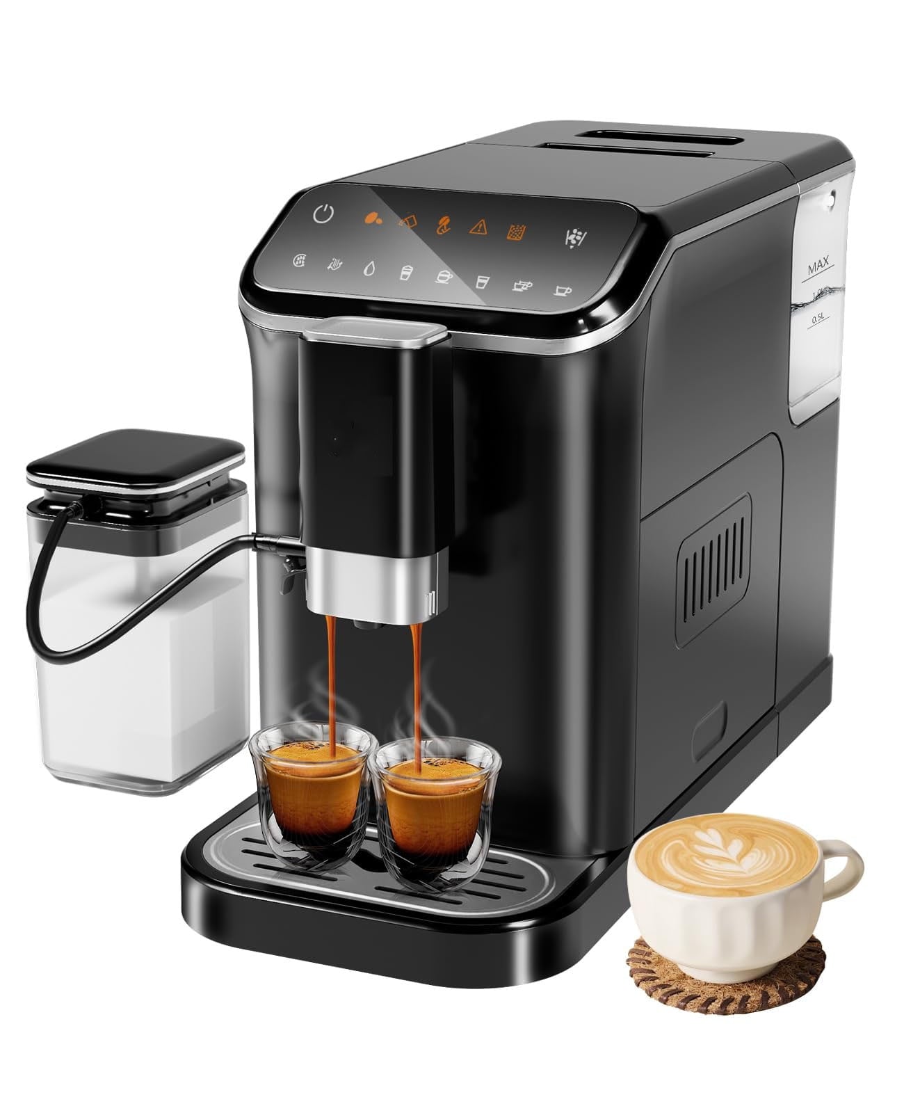 Kselythan Automatic Espresso Machine 20 Bar,Professional Espresso Maker with Automatic Milk Frother,Built-In & Adjustable Espresso Bean Grinder,Touch Screen Coffee Machine with 1.5L Water Tank