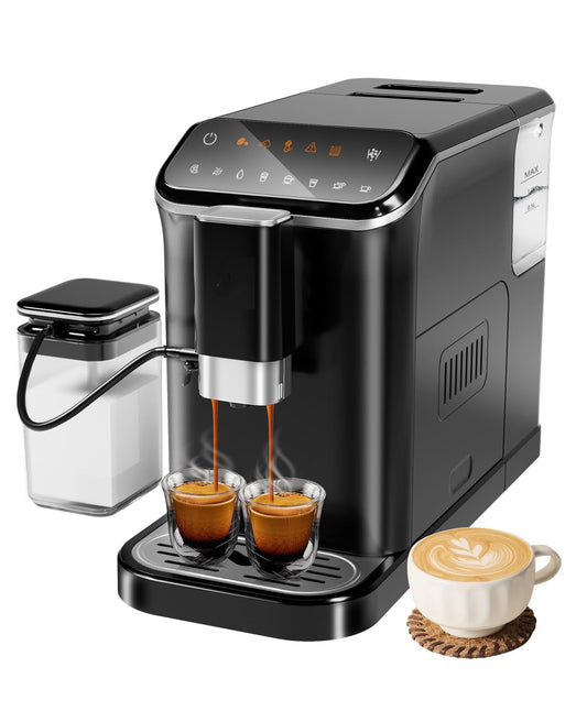 Kselythan Automatic Espresso Machine 20 Bar,Professional Espresso Maker with Automatic Milk Frother,Built-In & Adjustable Espresso Bean Grinder,Touch Screen Coffee Machine with 1.5L Water Tank
