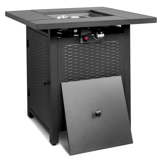 Ktaxon 28" Propane Gas Fire Pit Table 50,000 BTU Outdoor with Lid ,Fire Pits for Outside, Poolside, Garden, Party Black